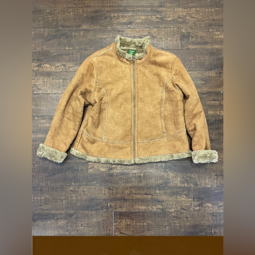 Cabela's Sherpa Lined Jacket Women's XL Zip Up Faux Suede Tan Western Country